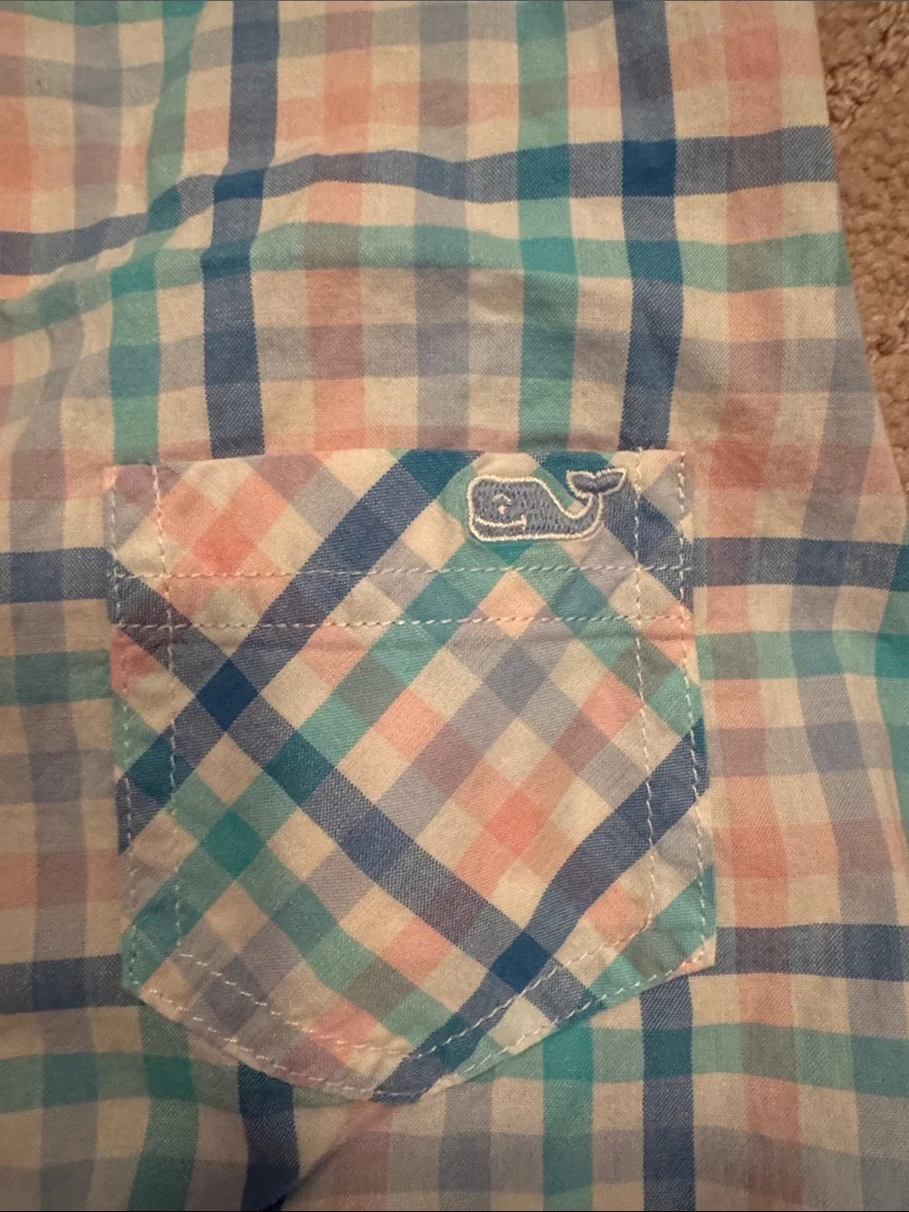 Vineyard Vines Boys Plaid Whale Romper - Light Blue, Pink, White